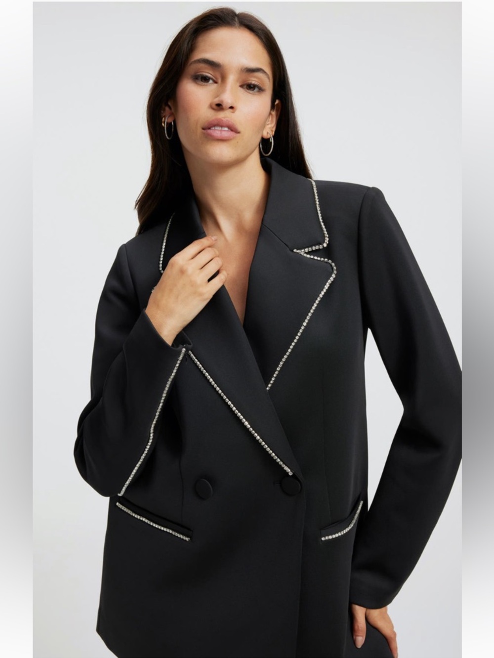 NWT Good American Crystal Embellished Double Breasted Scuba Blazer Sz M - Picture 2 of 6
